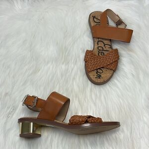 Sam Edelman Teena Saddle Tan Leather Woven Strap Sandals Heels Sz 6